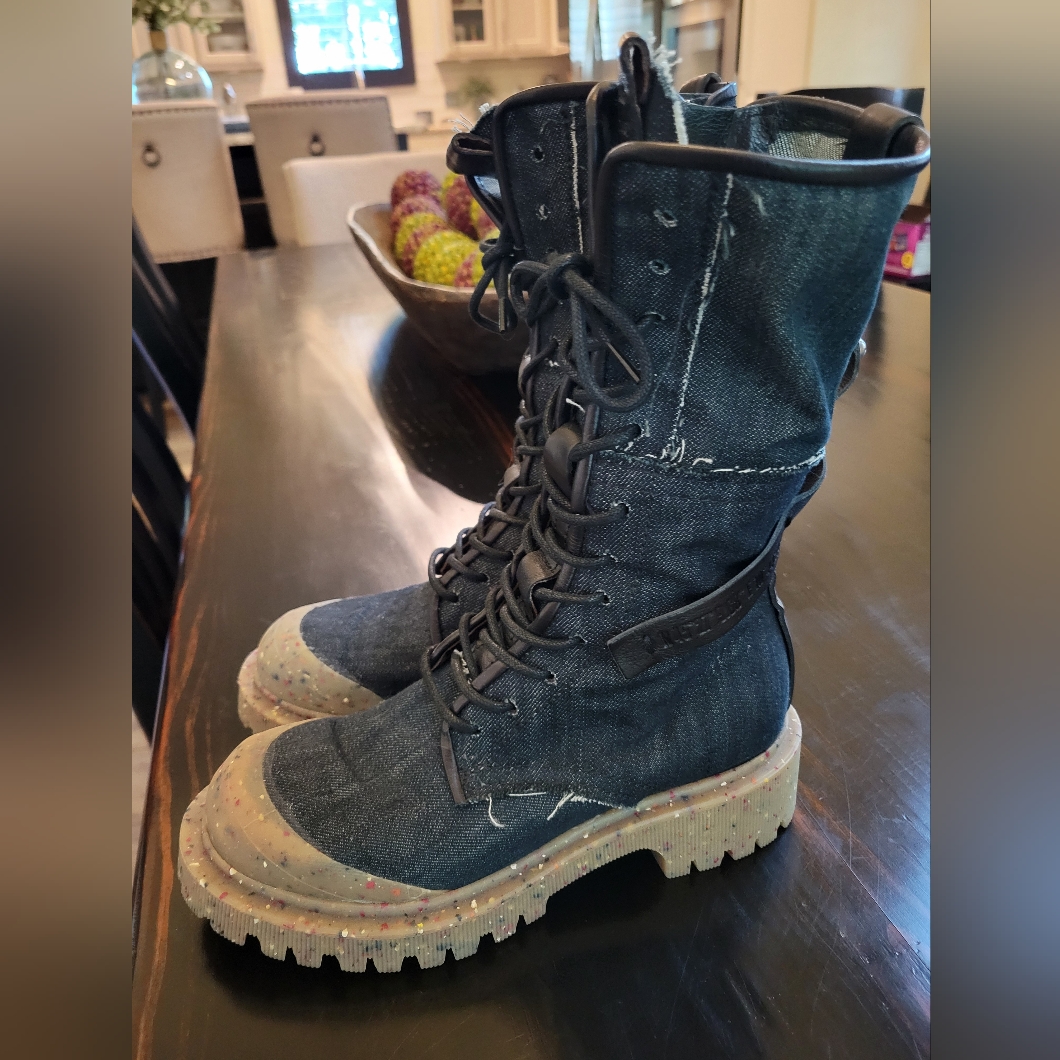Rare A.S.98 Black Denim Combat Lace-Up Boots 37